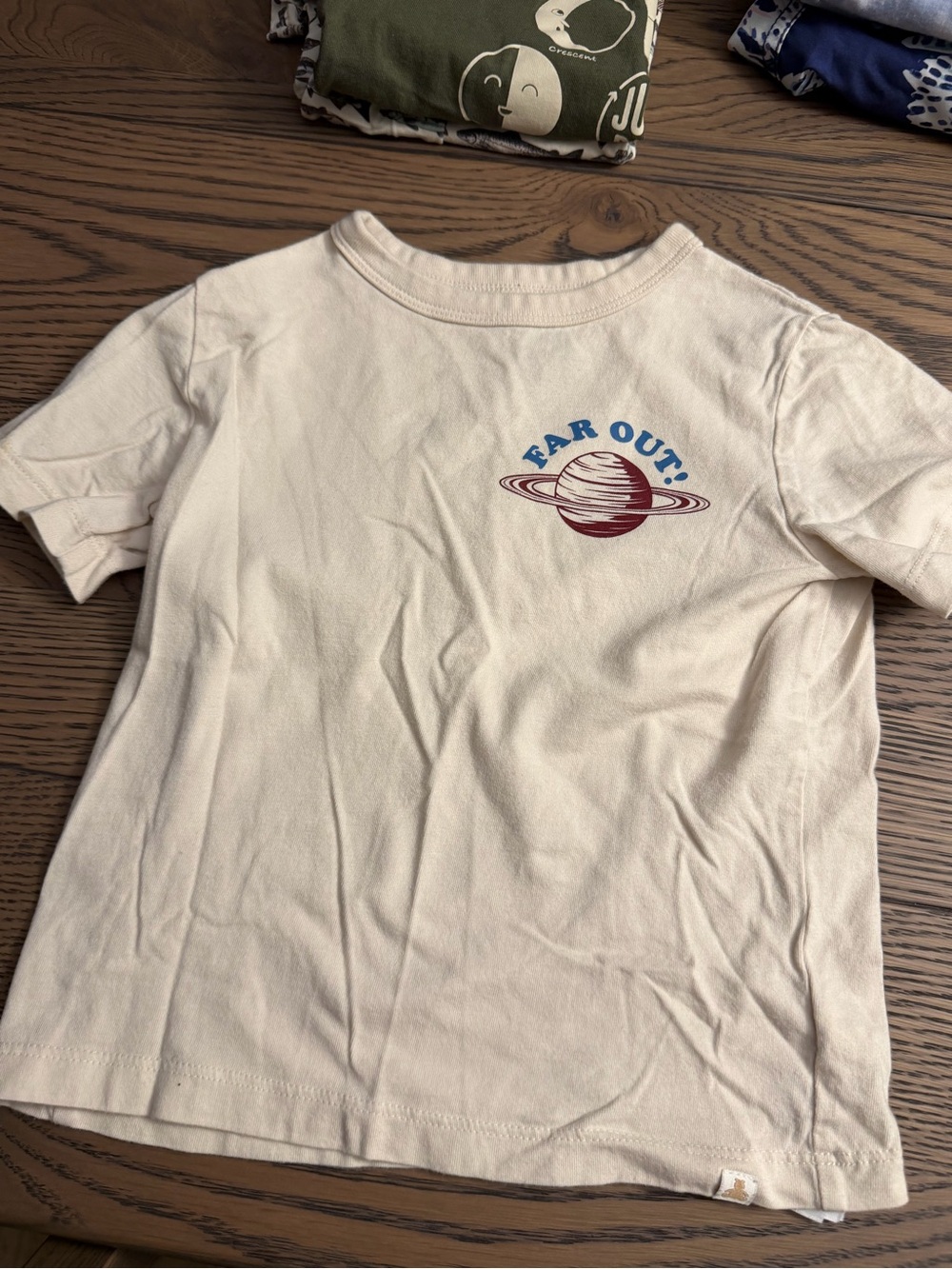 Kids Cream Graphic Tee — "Far Out" Planet Print
